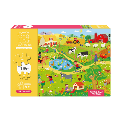 TEAMPUZZLE FOR FAMILIES: On the Farm – 194-Piece Child & Adult Jigsaw Puzzle – Large & Small Puzzle Pieces – Ages 4+
