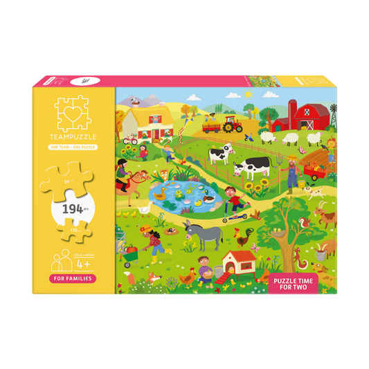 TEAMPUZZLE FOR FAMILIES: On the Farm – 194-Piece Child & Adult Jigsaw Puzzle – Large & Small Puzzle Pieces – Ages 4+