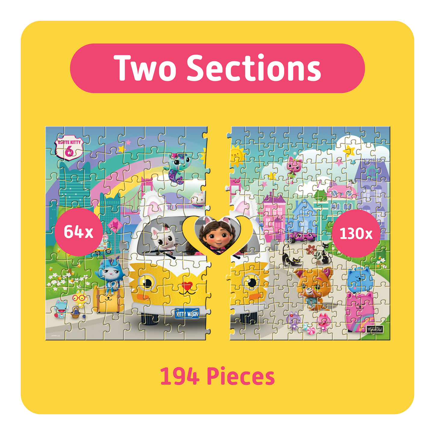 TEAMPUZZLE FOR FAMILIES: Gabby's Dollhouse – 194-Piece Child & Adult Jigsaw Puzzle – Large & Small Puzzle Pieces – Ages 4+
