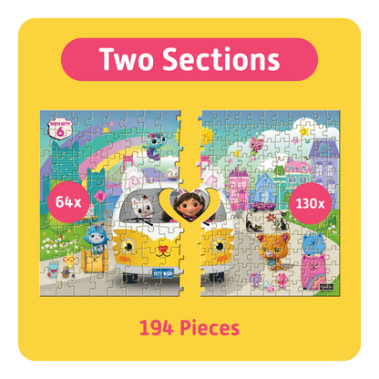 TEAMPUZZLE FOR FAMILIES: Gabby's Dollhouse – 194-Piece Child & Adult Jigsaw Puzzle – Large & Small Puzzle Pieces – Ages 4+