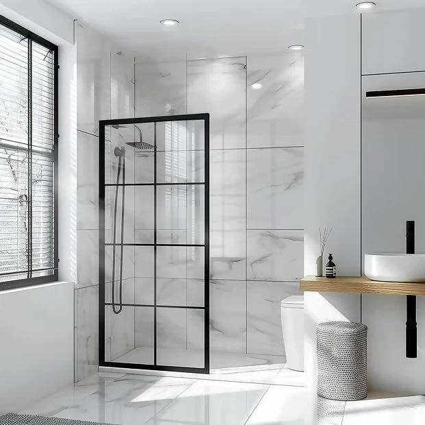 Dreamwerks 40 in. W X 79 in. H Shower Screen in Black with Clear Glass