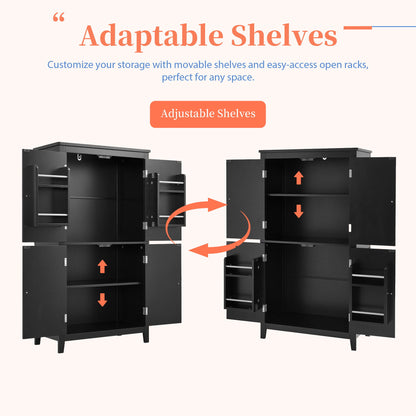 Elegant Bathroom Floor Storage Cabinet With 4 Doors, Adjustable Shelves