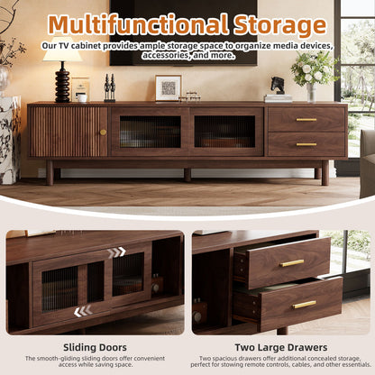 TV Stand With Sliding Doors And 2 Drawers For Living Room - Dark Brown