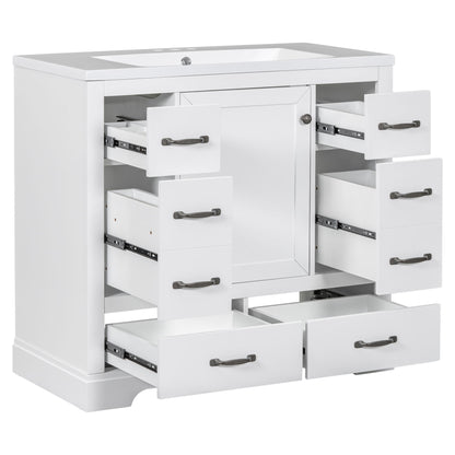 Modern Bathroom Vanity With Sink, 6 Drawers, Adjustable Shelf