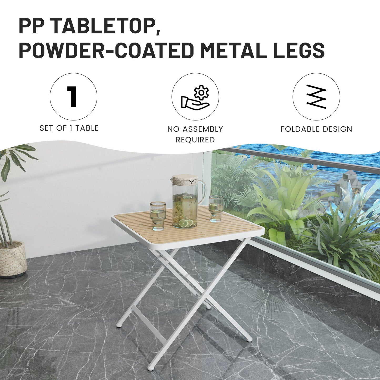 4 Modern Stackable Plastic Armchair Matched With Folding Square Table
