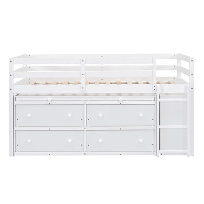Loft Bed With Retractable Writing Desk And 4 Drawers, With Lateral Portable Desk And Shelves