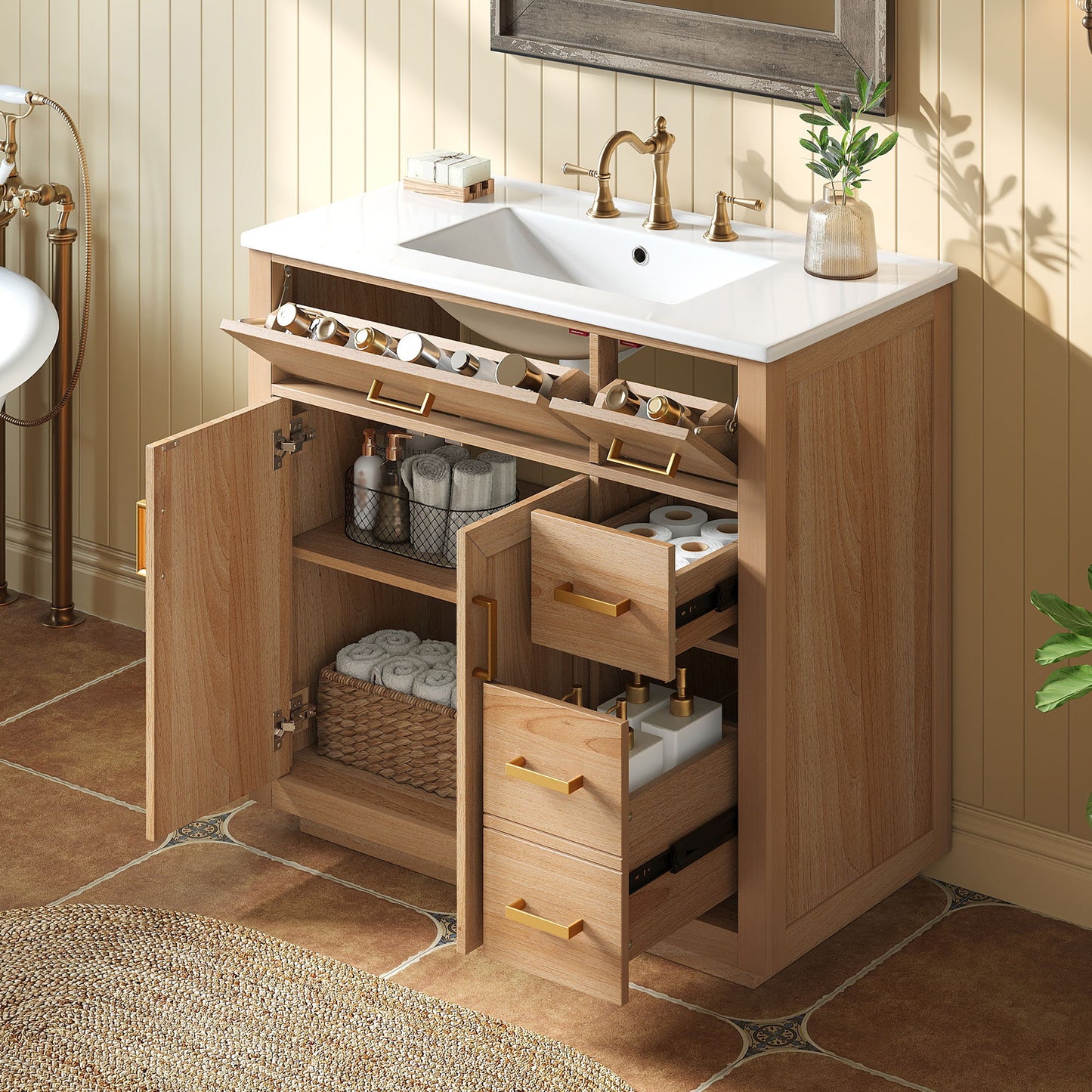 Bathroom Vanity & Sink, Soft Close Doors & Drawers - Wood