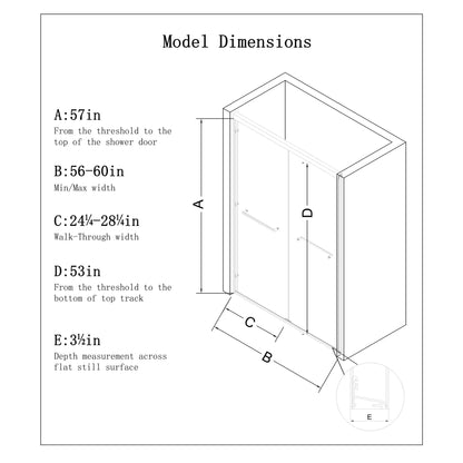 Aluminum Frame Double Double Soft Close Shower Door, Tempered Glass And Dual Stainless Steel Handles