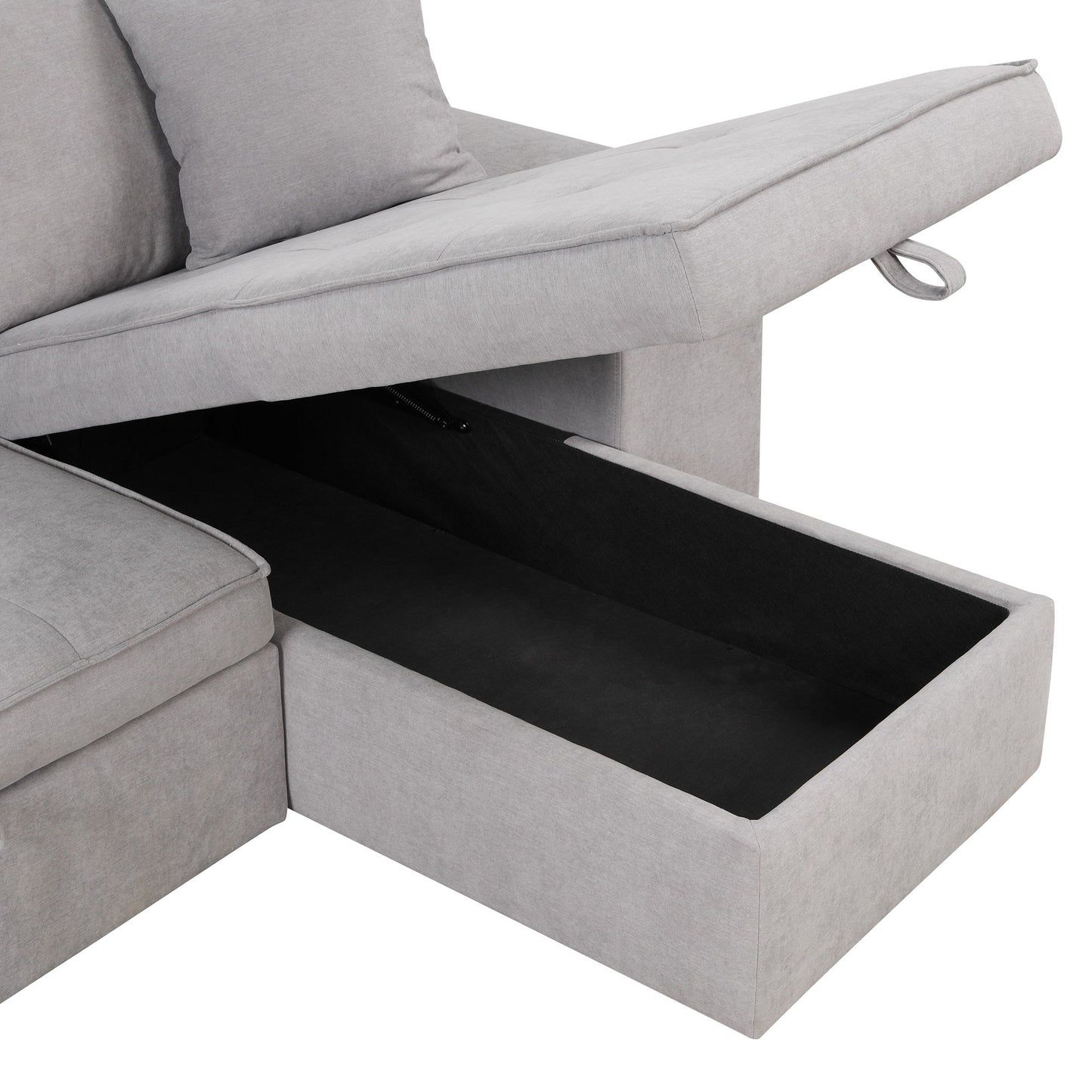 Modern L-Shape 3 Seat Reversible Sectional Couch, Pull Out Sleeper Sofa With Storage Chaise And 2 Stools For Living Room Furniture Set
