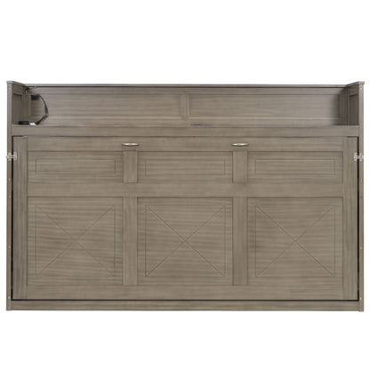 Murphy Bed With Desk, LED Light And USB Charging Station