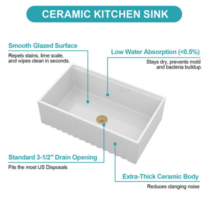 Workstation, Single Bowl Apron Front Kitchen Sink - White