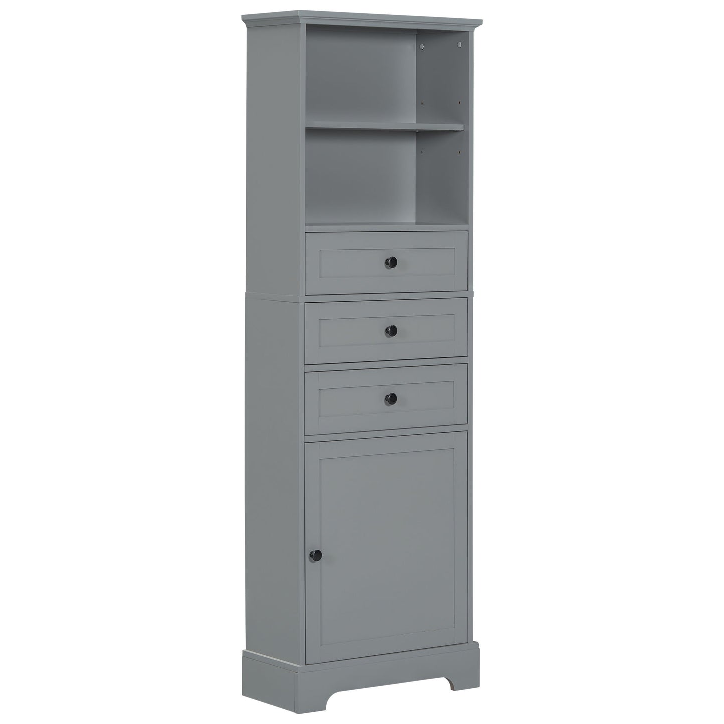 Tall Storage Cabinet With 3 Drawers And Adjustable Shelves For Bathroom