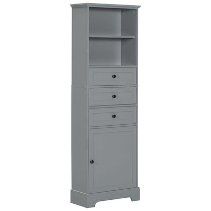 Tall Storage Cabinet With 3 Drawers And Adjustable Shelves For Bathroom