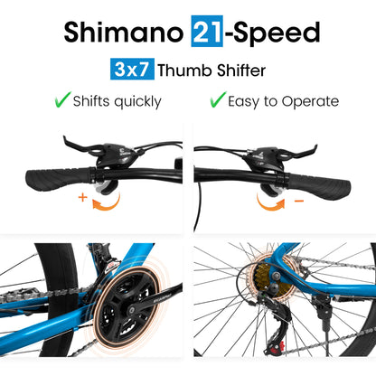 A28250 Road Bike With Aluminum Alloy Wheels, 21 Speed Gear System, Disc Brakes, Wide Tires