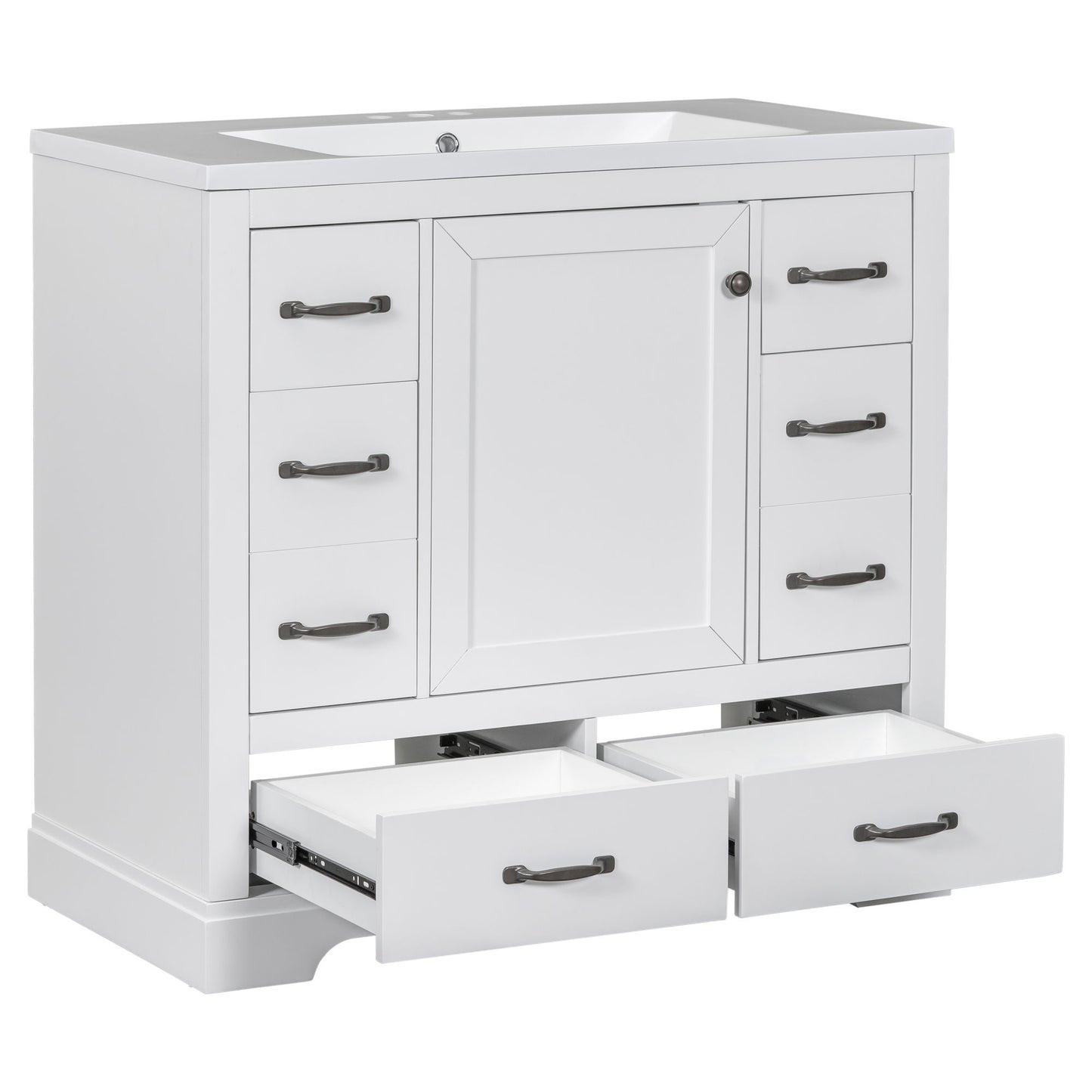 Modern Bathroom Vanity With Sink, 6 Drawers, Adjustable Shelf