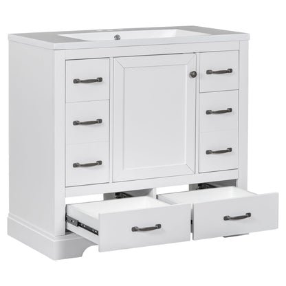 Modern Bathroom Vanity With Sink, 6 Drawers, Adjustable Shelf