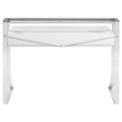 Serrano - 2 Drawer Writing Desk With Polished And Tempered Glass Hutch - Glossy White