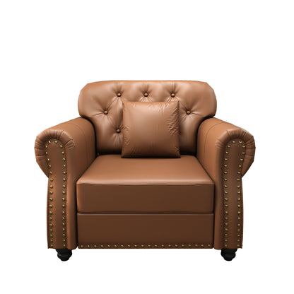 Upholstered Sofa With Nailhead Trim, Rolled Armrests With Ottoman