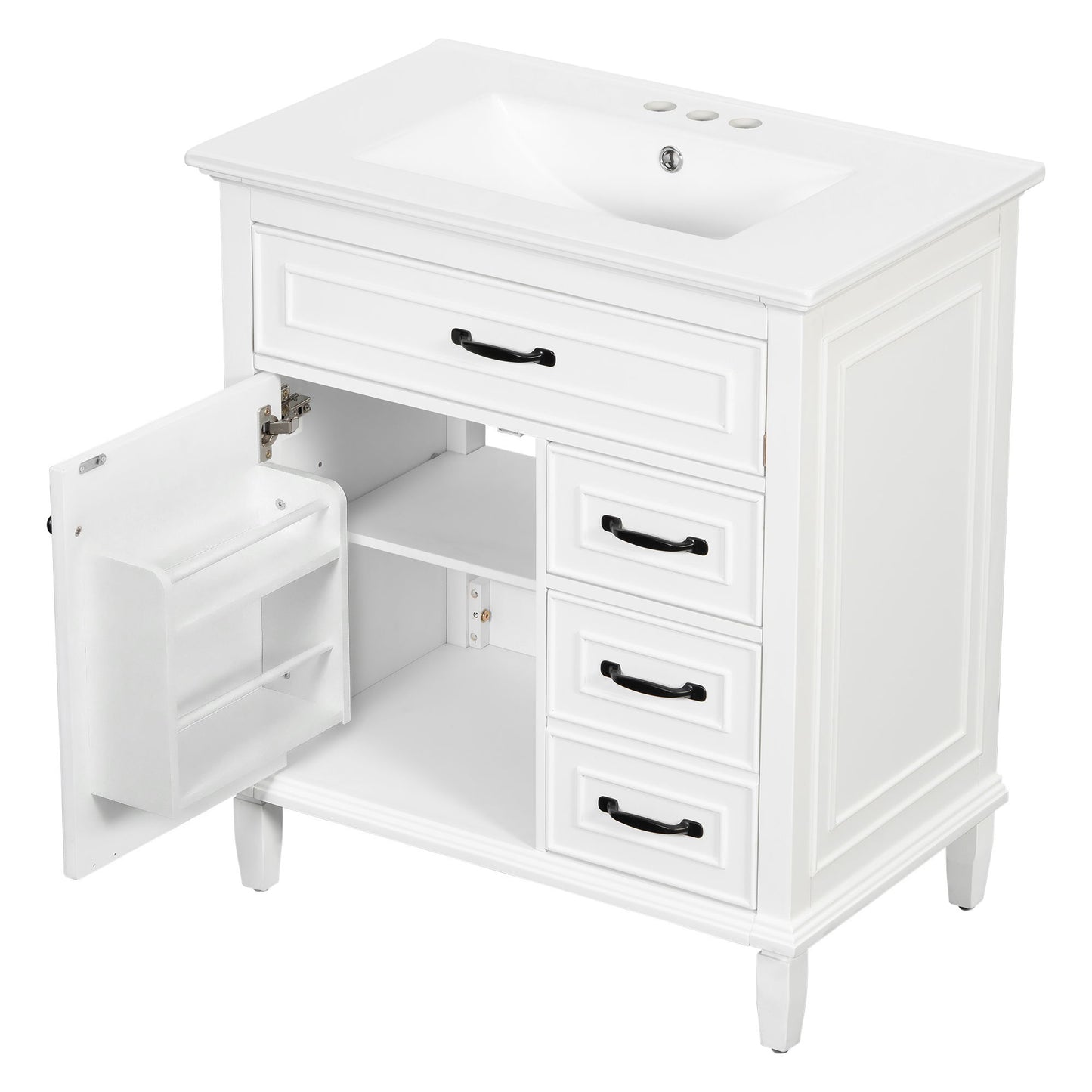 Bathroom Vanity With Sink Top, Flip Drawers, Adjustable Shelf