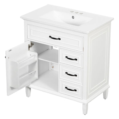 Bathroom Vanity With Sink Top, Flip Drawers, Adjustable Shelf
