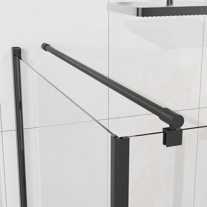 Corner Shower Enclosure, Frameless Pivot Door - Matte Black