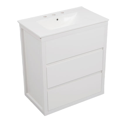 Freestanding Bathroom Vanity With Ceramic Sink, 2 Full Extension Drawers
