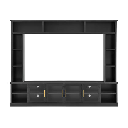 All-In-One Entertainment Center With Bookshelves & Tempered Glass Doors, TV Console Unit For Living Room