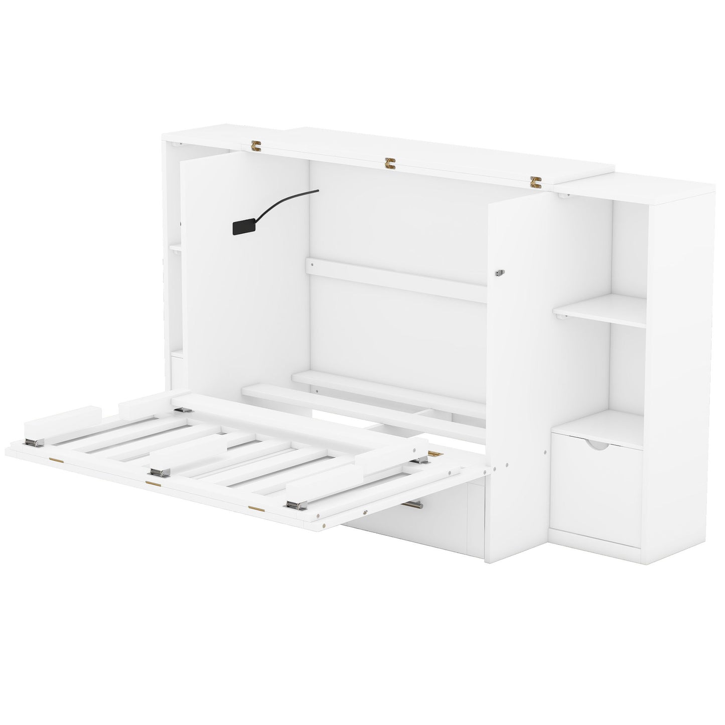 Murphy Bed With Shelves, Drawers And USB Ports