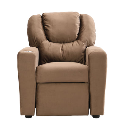 Kids Recliner Chair, Kids Upholstered Couch With Two Cup Holder, Footrest, Backrest, Toddlers Recliner With Headrest And Footrest - Black