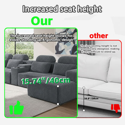 U-Shaped Sectional Sofa With Chaise Lounge And Cup Holders