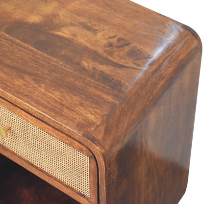 Open Woven Bedside Table, 1 Drawer - Chestnut