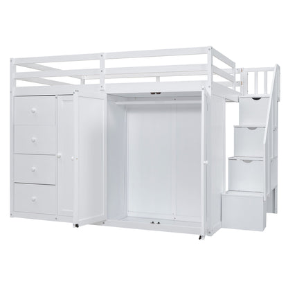 Loft Bed With Built In Wardrobes, Cabinets And Drawers