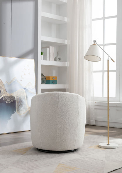 Teddy Fabric Swivel Accent Armchair Barrel Chair With Powder Coating Metal Ring