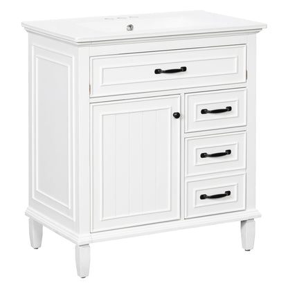 Bathroom Vanity With Sink Top, Flip Drawers, Adjustable Shelf