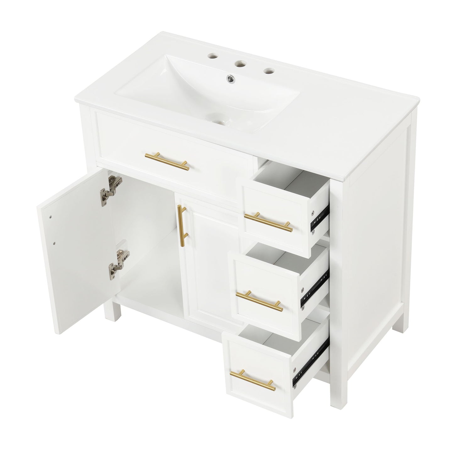 Modern Bathroom Vanity With Sink Top, 2 Doors And 3 Drawers
