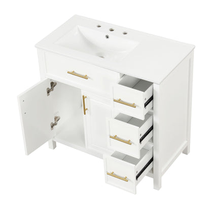 Modern Bathroom Vanity With Sink Top, 2 Doors And 3 Drawers