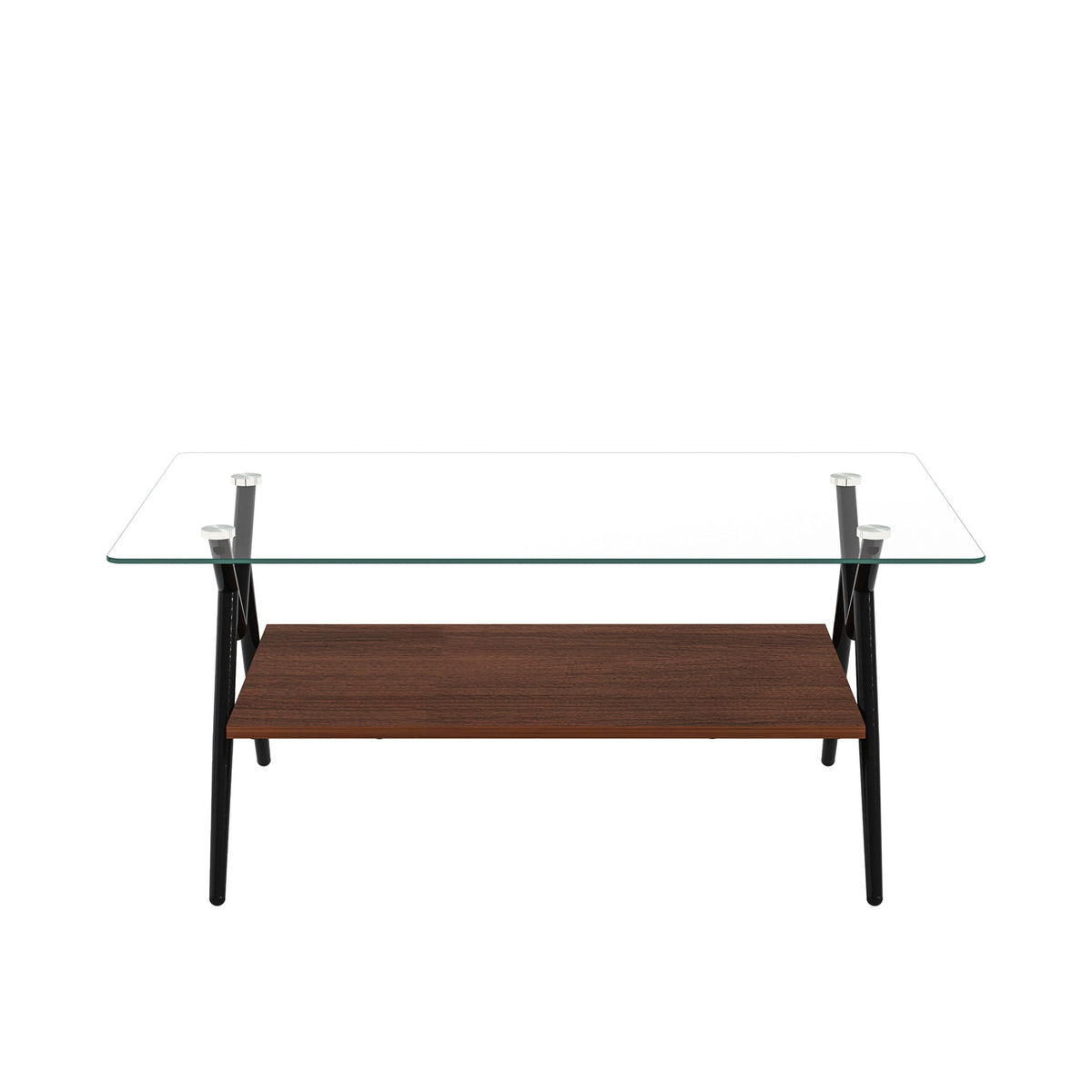 Rectangle Coffee Table With Tempered Glass Top And Shelf