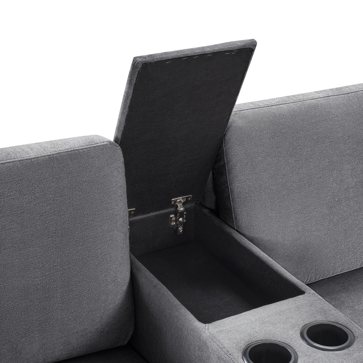 Modular 5 Seat U-Shape Sectional Sofa With Chaise Lounge, Built In Cup Holders And Storage Drawer