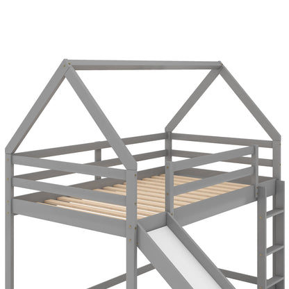 House Shape Bunk Bed With Slide And Ladder