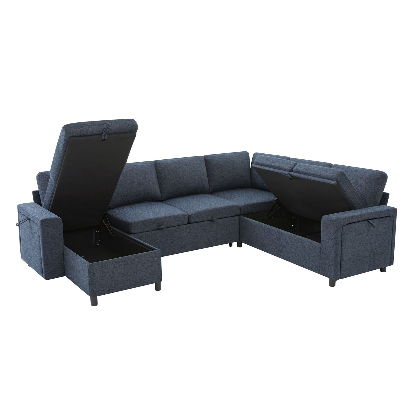 U - Shaped Convertible Sectional Sofa Bed With Storage, USB Charger & Cup Holders