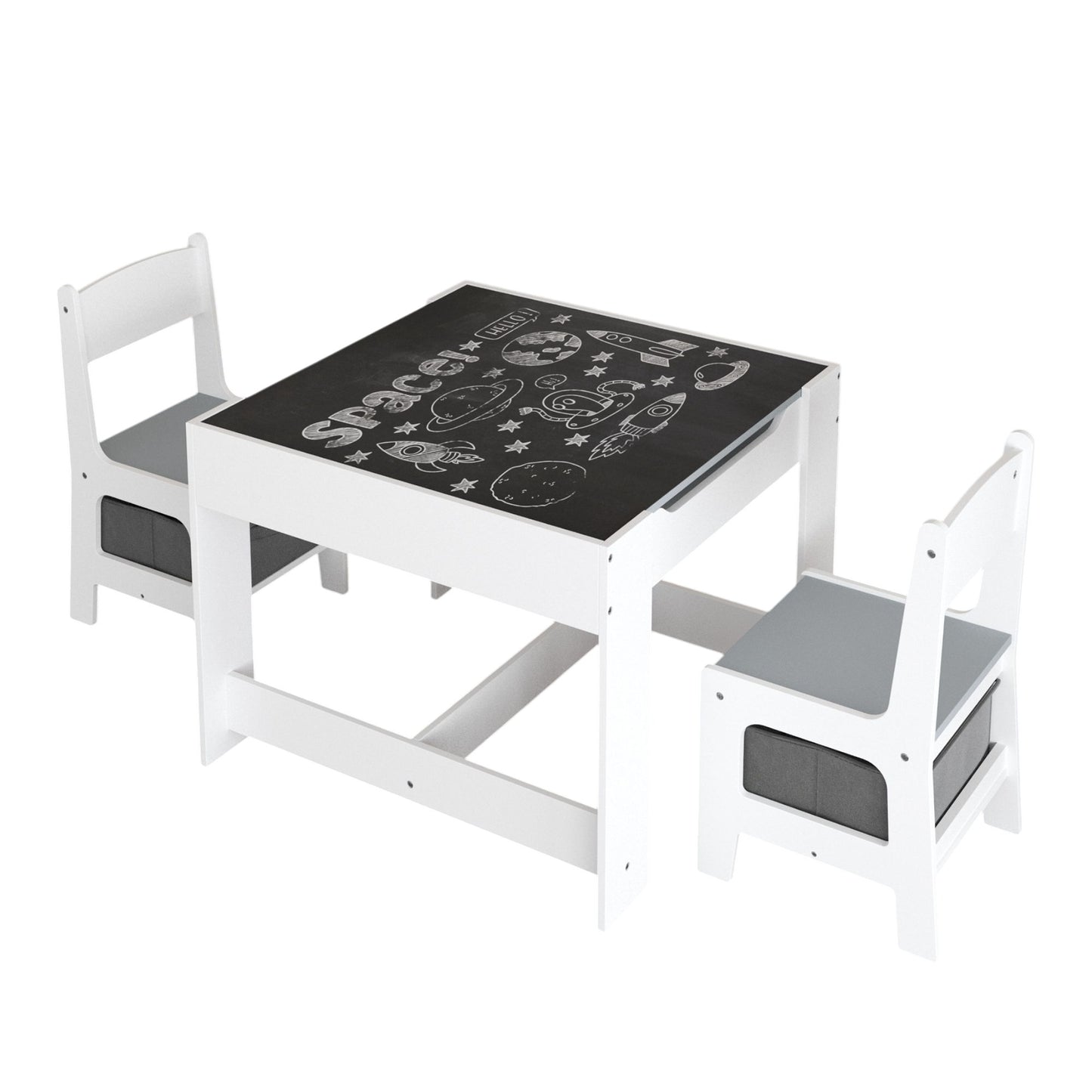 Kids Table And Chair Set, 3 In 1 Activity Table With Storage Drawer For Toddlers Drawing, Reading, Crafts, 2 In 1 Detachable Top - White