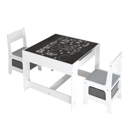 Kids Table And Chair Set, 3 In 1 Activity Table With Storage Drawer For Toddlers Drawing, Reading, Crafts, 2 In 1 Detachable Top - White