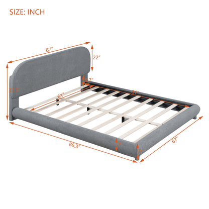 Upholstered Platform Bed With Thick Solid Frame And Stylish Curve-Shaped Design
