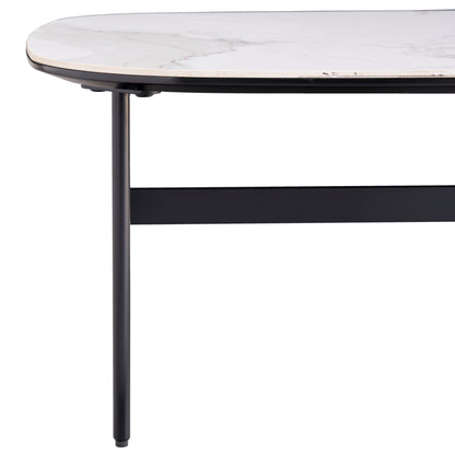 Modern Rectangular Rock Plate Coffee Table Open Space Design Golden Metal Frame Minimalist Living Room Center Table For Lounge Office - Black White