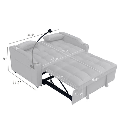 Modern Loveseat With Pullout Bed, Adjustable Reclining Backrest
