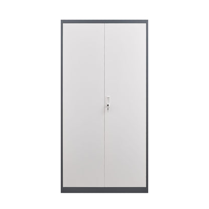 Wardrobe With Hanging Rod And Compartments, Lockable Closet With Locks & Keys For Bedroom - Gray