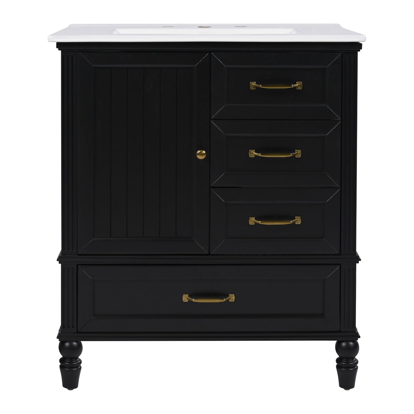 30" Bathroom Vanity With Sink, 3 Drawers, Adjustable Feet
