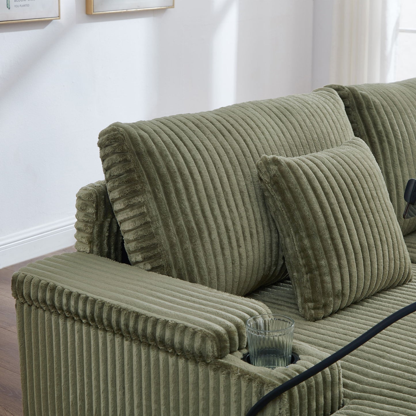 Modern Chaise Sofa With Adjustable Backrest, Cup Holders, Phone Holder & Storage Compartments For Living Room