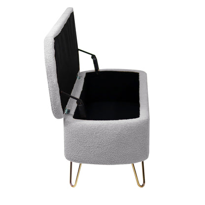 Storage Ottoman Bench For End Of Bed Legs, Modern Camel Faux Fur Entryway Bench Upholstered Padded With Storage For Living Room Bedroom