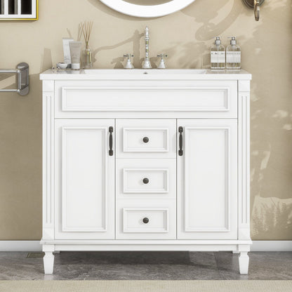 Bathroom Vanity With Top Sink, Basin On Cabinet With 2 Soft Closing Doors And 2 Drawers